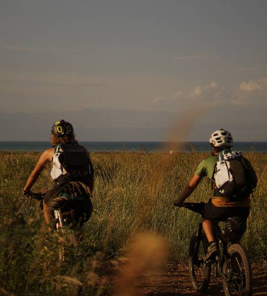 2 mtb riders on the open trail